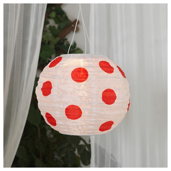 Подвесная светодиодная лампа СОЛВИДЕН, для сада шаровидный, в горошек красный (30 см) - фото 3