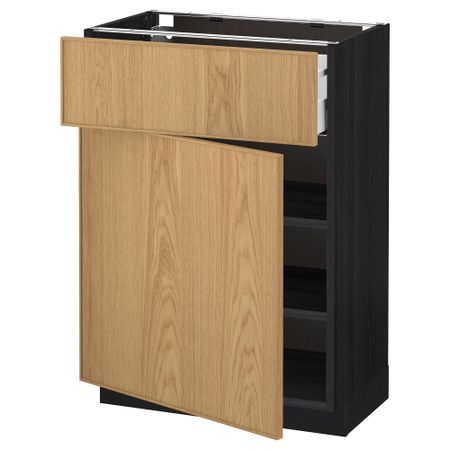Напольный шкаф с ящиком, дверью МЕТОД / МАКСИМЕРА, черный, Экестад дуб