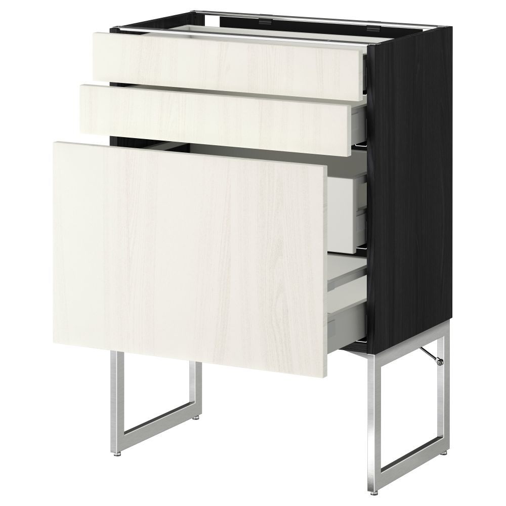 Напольный шкаф 3 фронтальных панели, 2 нижних, 2 средних ящика МЕТОД / МАКСИМЕРА, черный, Росдаль белый - схема-чертеж с размерами