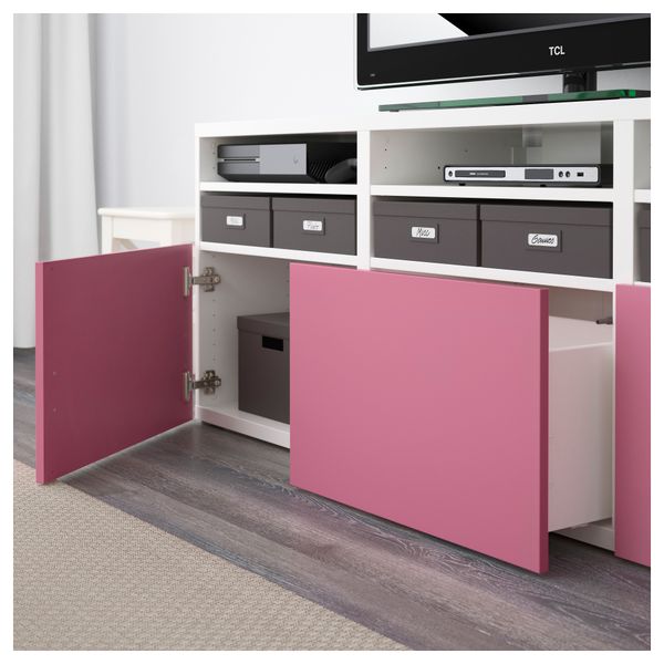 Шкаф для ТВ, комбинированный, стекляные дверцы БЕСТО, Лаппвикен розовый, Синдвик белый прозрачное стекло (180x40x192 см) - фото 3