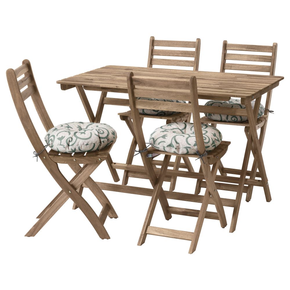 Стол + 4 стула, для сада АСКХОЛЬМЕН, серый/коричневый серо-коричневая морилка, Стегон бежевый - фото 1