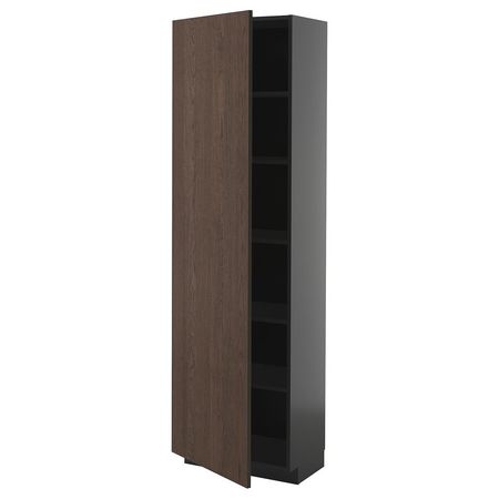 METOD Высокий шкаф с полками - черно-серый/Sinarp коричневый 60x37x200 см