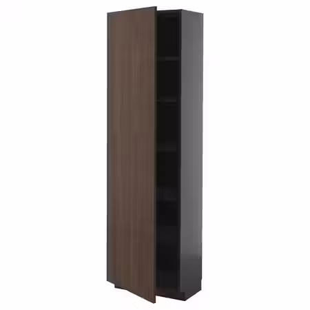 METOD Высокий шкаф с полками - черно-серый/Sinarp коричневый 60x37x200 см
