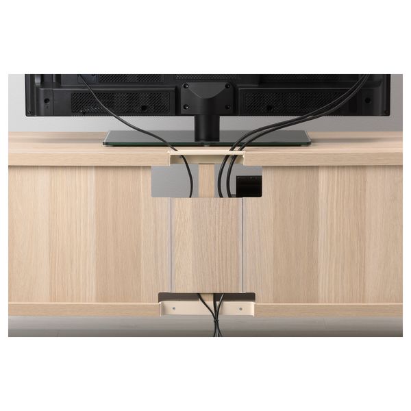 Шкаф для ТВ, комбинированный, стекляные дверцы БЕСТО, под беленый дуб, Вальвикен серо-бирюзовый, прозрачное стекло (240x40x230 - схема-чертеж с размерами