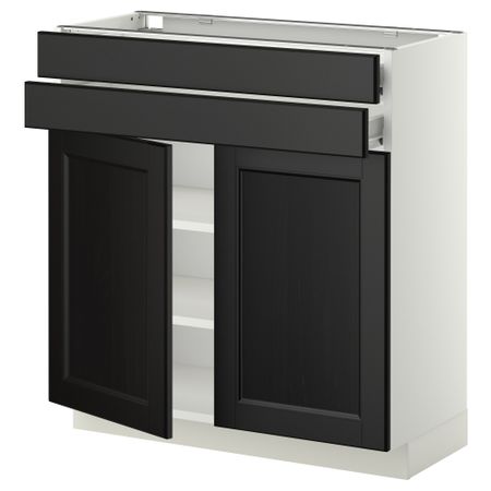 Напольный шкаф, 2 дверцы, 2 ящика МЕТОД / ФОРВАРА, белый, Лаксарби черно-коричневый (80x37 см)