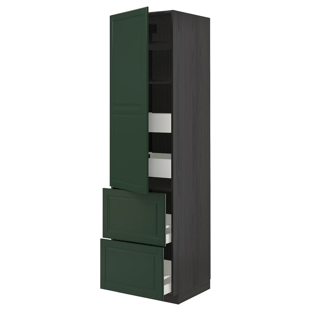 Высокий шкаф + полки/4ящ/двр/2фасада, черный/Будбин темно-зеленый 60x60x220 см IKEA МЕТОД / МАКСИМЕРА 993.645.72 - схема-чертеж с размерами