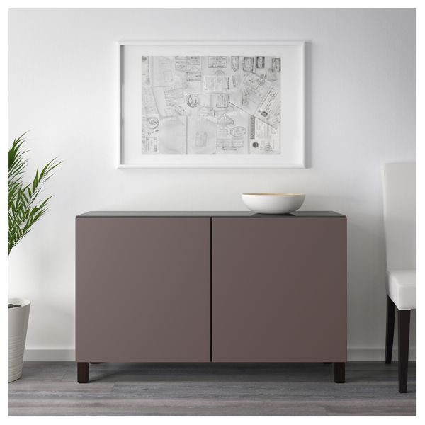 Комбинация для хранения с дверцами БЕСТО, черно-коричневый, Вальвикен темно-коричневый (120x40x74 см) - схема-чертеж с размерами