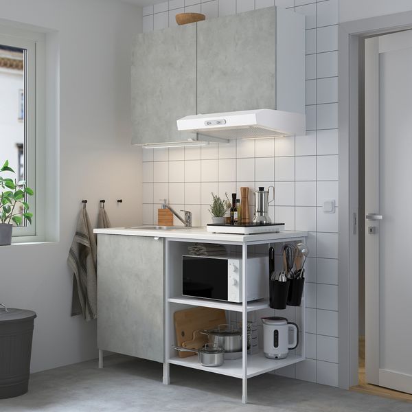 Кухня, 123x63.5x222 см, белый, под бетон IKEA BEGIVENHET БЕГИВЕНХЕТ 293.371.10 - фото 3