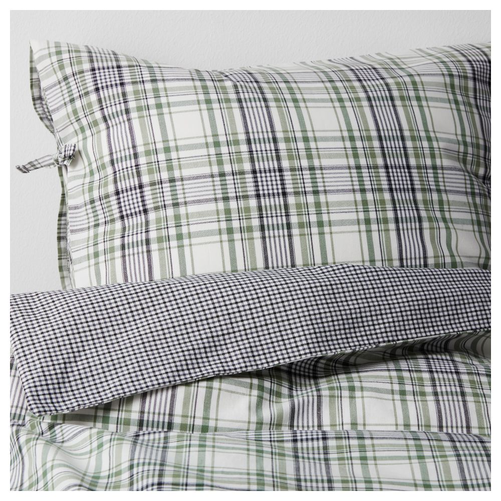 Пододеяльник и 2 наволочки СНЭРЙМОРА, клетка, зеленый - фото 1