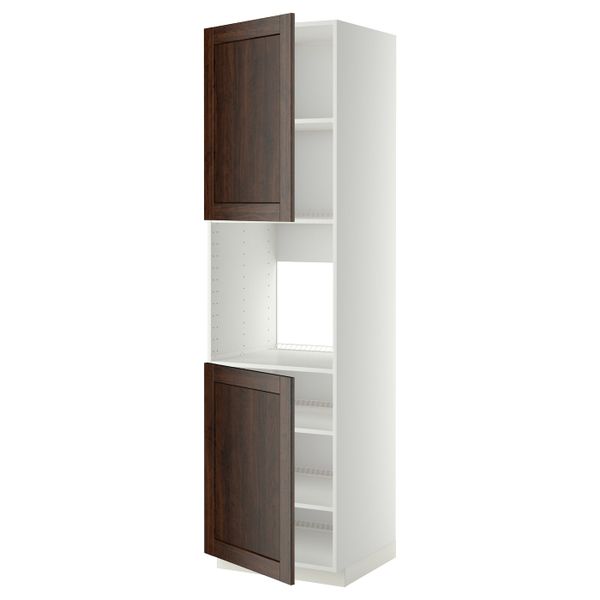 Высокий шкаф для духовки/2дверцы/полки, белый/Эдсерум коричневый 60x60x220 см IKEA METOD МЕТОД 992.268.25 - схема-чертеж с размерами