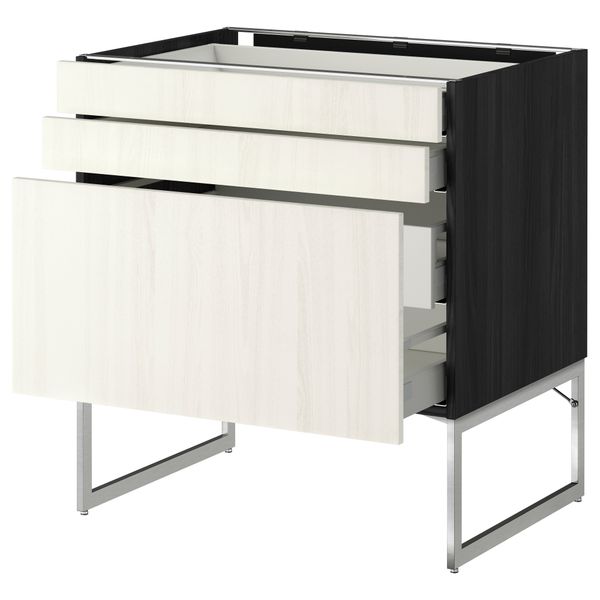 Напольный шкаф 3 фронтальных панели, 2 нижних, 2 средних ящика МЕТОД / МАКСИМЕРА, черный, Росдаль белый - схема-чертеж с размерами