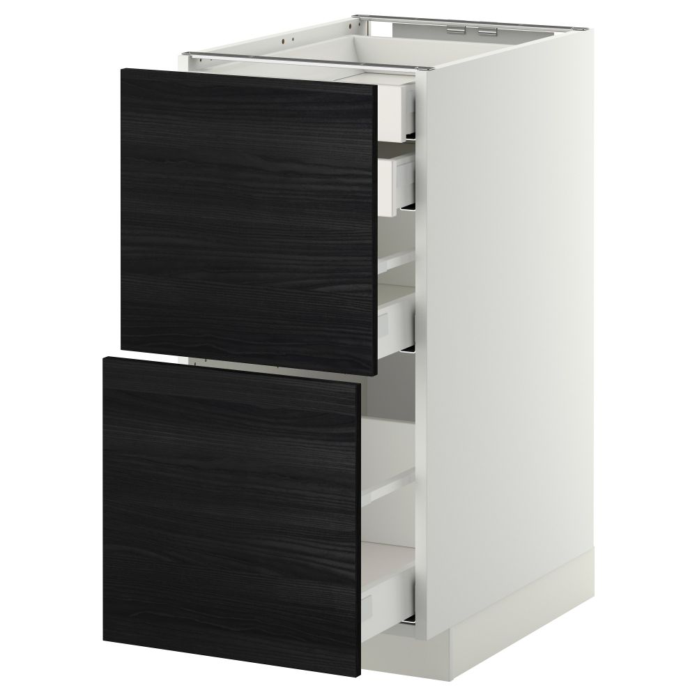 Напольный шкаф 2 фронтальные панели, 2 нижних, 1 средний, 1 высокий ящик МЕТОД / МАКСИМЕРА, белый, Тингсрид черный - фото 1