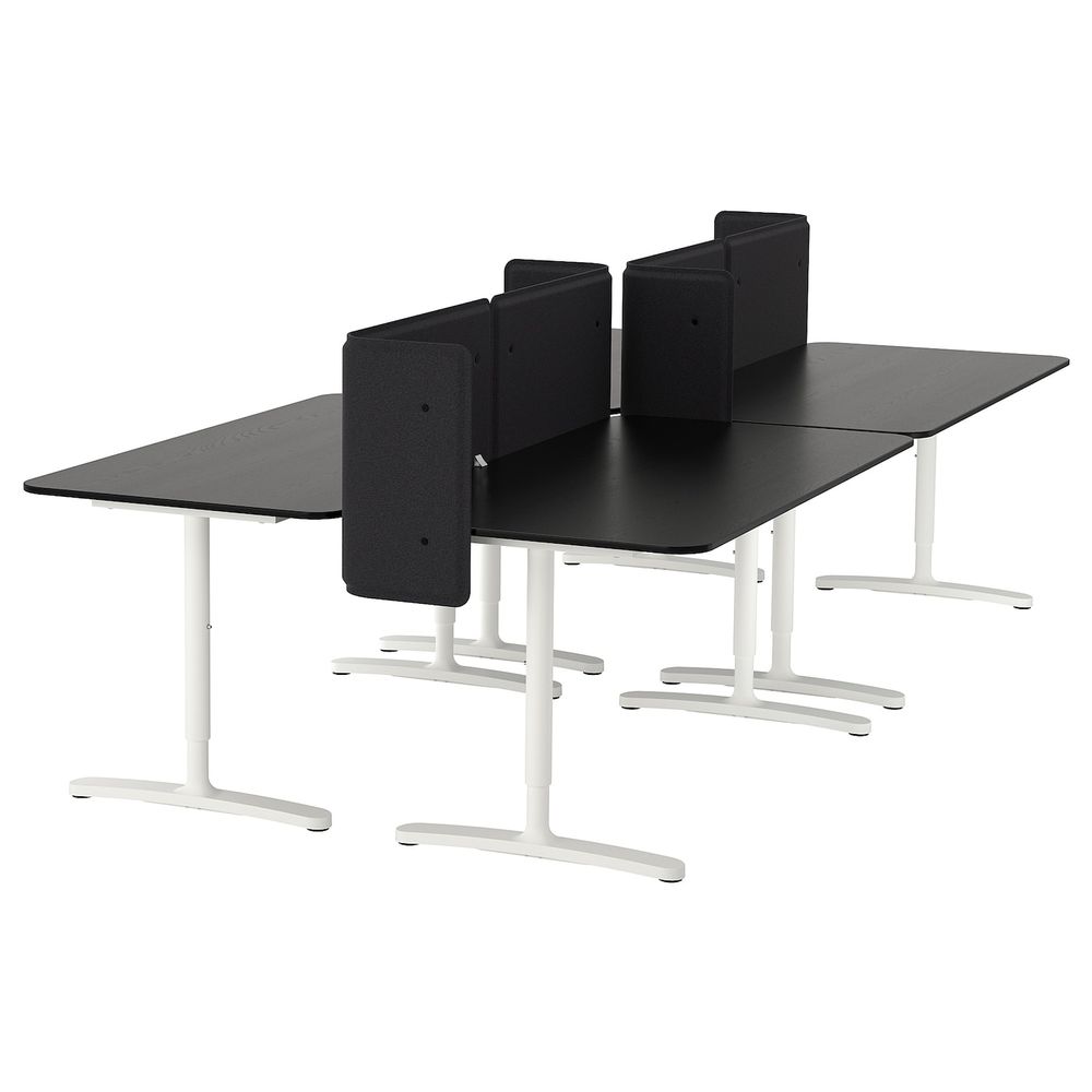 Стол с экраном, ясеневый шпон, черная морилка, белый 320x160 55 см IKEA БЕКАНТ 492.881.99 - фото 1