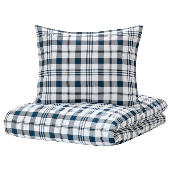 Пододеяльник и 2 наволочки, 200x200/50x60 см, белый синий/клетка IKEA SPIKVALLMO 004.664.33 - фото 2