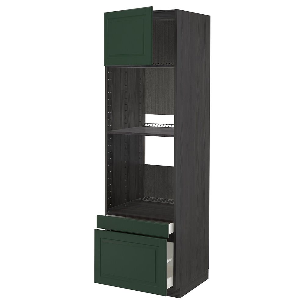 Высокий шкаф для духовки комбинированный, духовка + дверца/2ящ, черный/Будбин темно-зеленый 60x60x200 см IKEA МЕТОД / МАКСИМЕРА - схема-чертеж с размерами