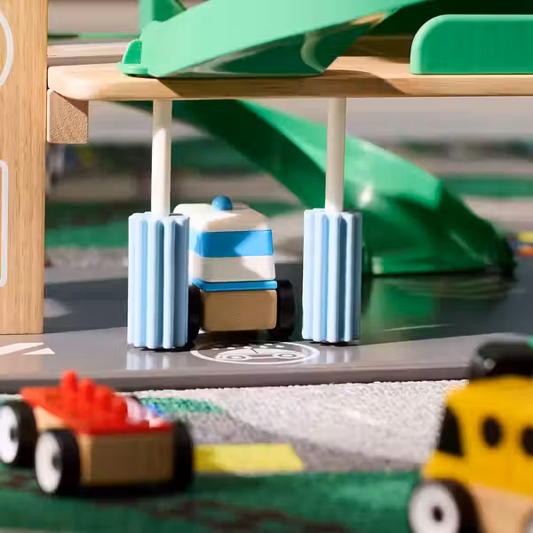 LILLABO Набор машинок, 4 предм. - спорткар/школьный автобус грузовик/полицейская машина/разноцветный - схема-чертеж с размерами