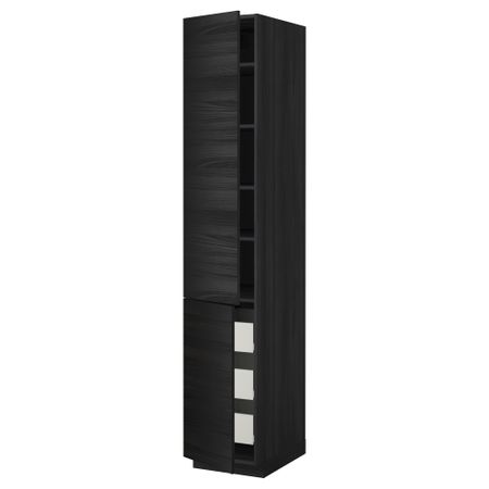 Высокий шкаф + полки, 3 ящика, 2 дверцы МЕТОД / ФОРВАРА, черный, Тингсрид черный