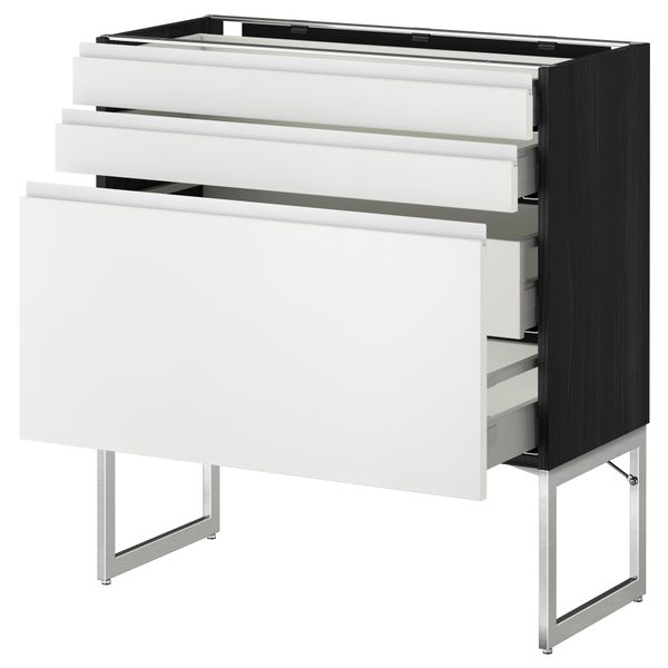 Напольный шкаф 3 фронтальных панели, 2 нижних, 2 средних ящика МЕТОД / МАКСИМЕРА, черный, Нодста белый - схема-чертеж с размерами