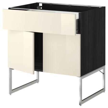 Напольный шкаф, полки, ящик, 2 двери МЕТОД / ФОРВАРА, черный, Рингульт кремовый
