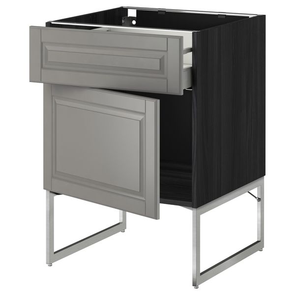 Напольный шкаф с ящиком, дверью МЕТОД / МАКСИМЕРА, черный, Будбин серый - схема-чертеж с размерами