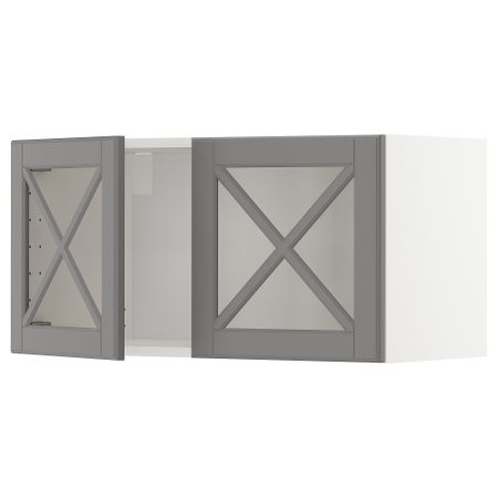 Навесной шкаф, 2 стеклянные дверцы, белый, Bodbyn серый, 80x40 см IKEA METOD МЕТОД 193.950.30