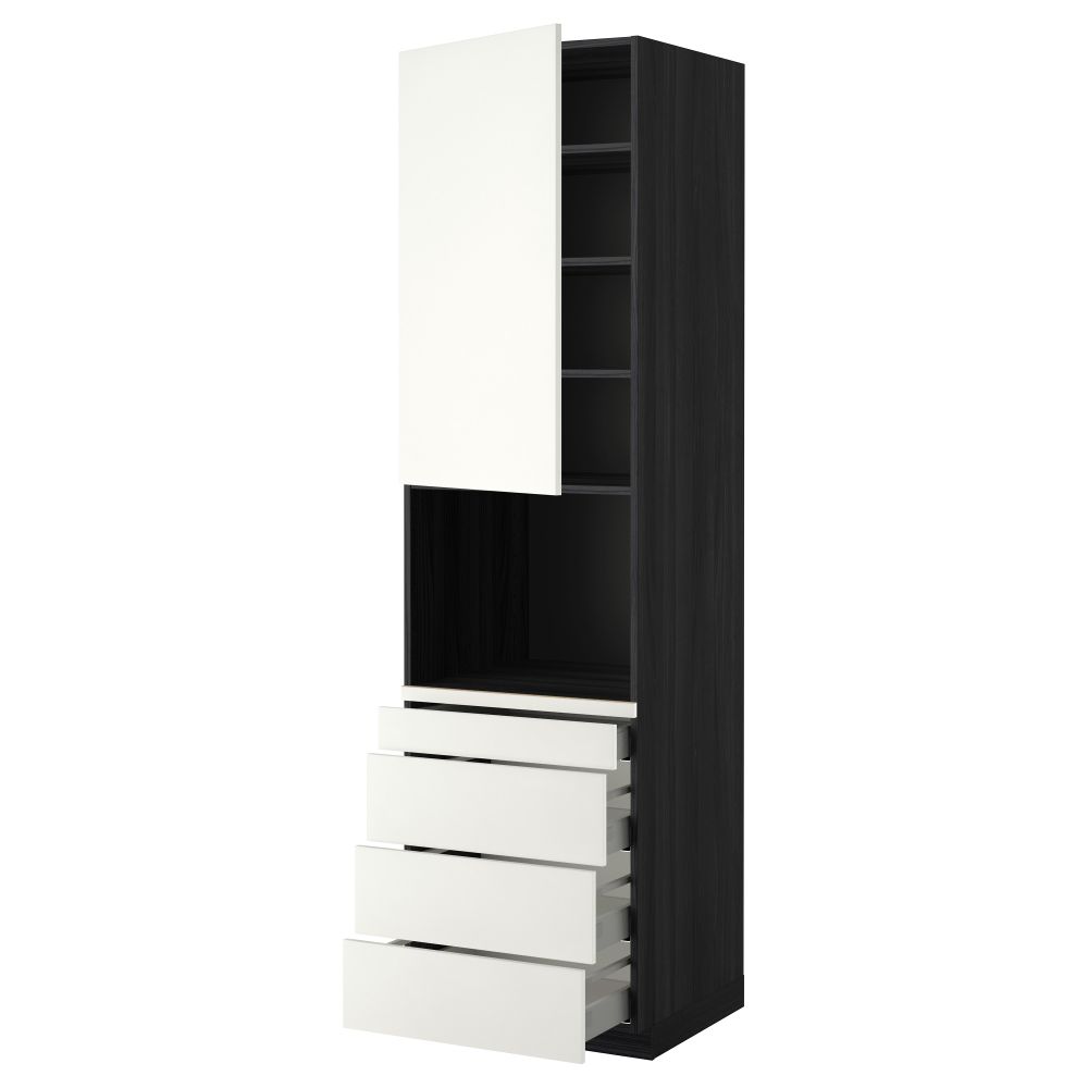 Высокий шкаф для комбинированния СВЧ, 4 ящика МЕТОД / МАКСИМЕРА, черный, Хэггеби белый - схема-чертеж с размерами