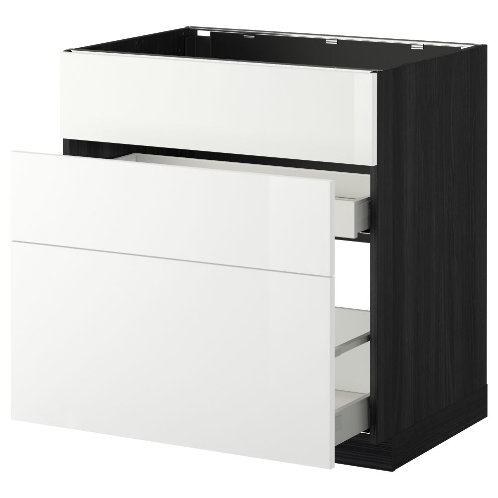 Напольный шкаф под мойку + 3 фронтальных панели, 2 ящика МЕТОД / МАКСИМЕРА, черный, Рингульт белый - схема-чертеж с размерами
