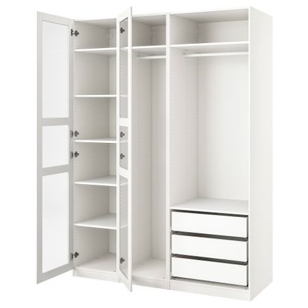 Гардероб, белый, белое стекло, 175x60x236 см IKEA PAX ПАКС, TYSSEDAL ТИССЕДАЛЬ 394.801.50