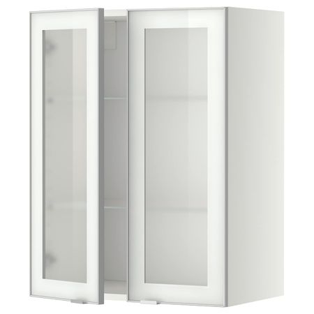 Навесной шкаф/полки/2стеклян двери, белый/Ютис матовое стекло 60x80 см IKEA METOD МЕТОД 394.449.87