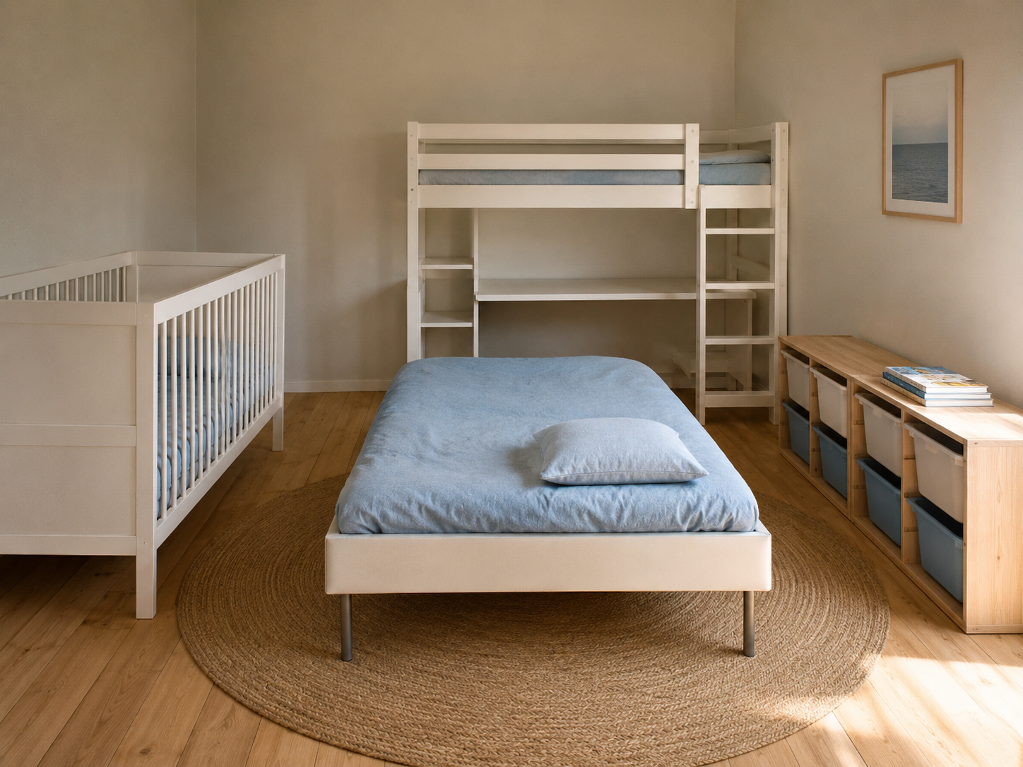 Детская комната с мебелью IKEA четырёх серий: SUNDVIK, SMÅSTAD, SLÄKT и TROFAST вместе