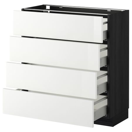 Напольный шкаф 4 фронтальных панели, 4 ящика МЕТОД / МАКСИМЕРА, черный, Рингульт белый