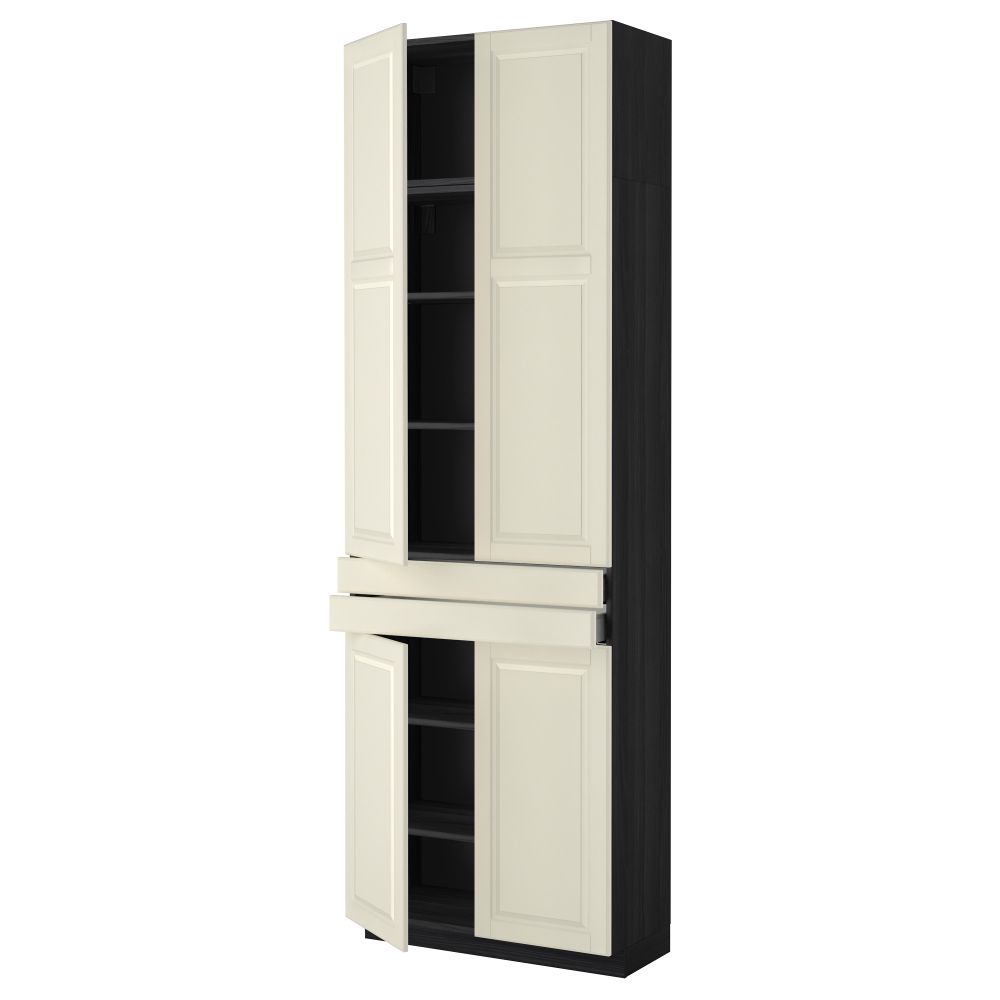 Высокий шкаф + полки, 2 ящика, 4 дверцы МЕТОД / МАКСИМЕРА, черный, Будбин белый с оттенком (80x37x240 см) - фото 1