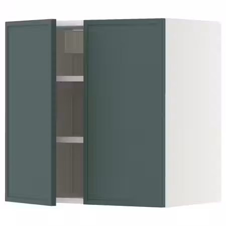 METOD Навесной шкаф с полками/2дверцы - белый/Aspudden темный серо-зеленый 60x60 см