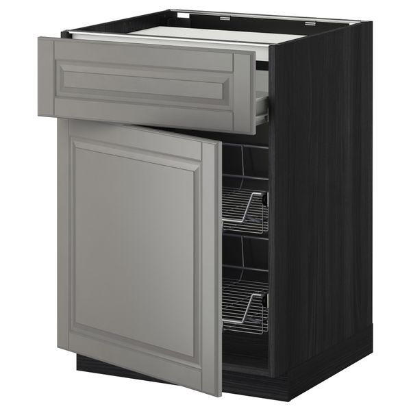 Напольный шкаф для варочной панели, ящик, 2 проволочных корзины МЕТОД / ФОРВАРА, черный, Будбин серый (60x60 см) - фото 1