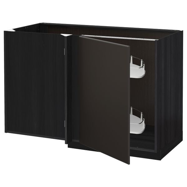 Угловой напольный шкаф с выдвижной секц, черный/Кунгсбакка антрацит 128x68 см IKEA МЕТОД 192.199.61 - схема-чертеж с размерами