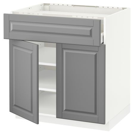 Напольный шкаф для варочной панели, ящик, полка, 2 дверцы МЕТОД / МАКСИМЕРА, белый, Будбин серый