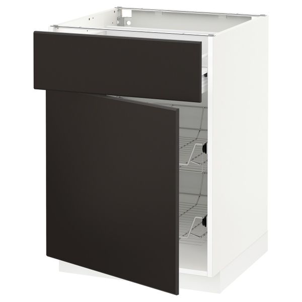 Напольный шкаф с проволочной корзиной/ящ/дверью, белый/Кунгсбакка антрацит 60x60 см IKEA МЕТОД / ФОРВАРА 192.197.20 - схема-чертеж с размерами