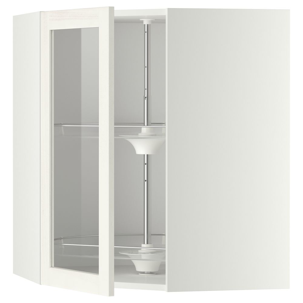 Угловой навесной шкаф с вращающающейся секцией, стеклянными дверцами МЕТОД, белый, Росдаль белый - схема-чертеж с размерами