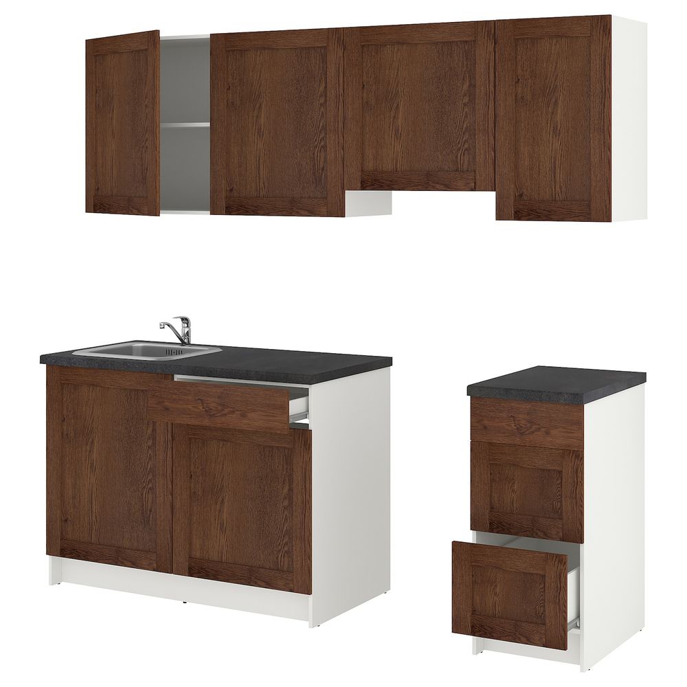 Кухня, под коричневый мореный ясень 220x61x220 см IKEA KNOXHULT КНОКСХУЛЬТ 194.177.82 - фото 1