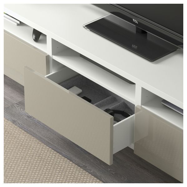 Тумба для ТВ с ящиками БЕСТО, белый, Сельсвикен глянцевый/бежевый (180x40x48 см) - фото 3