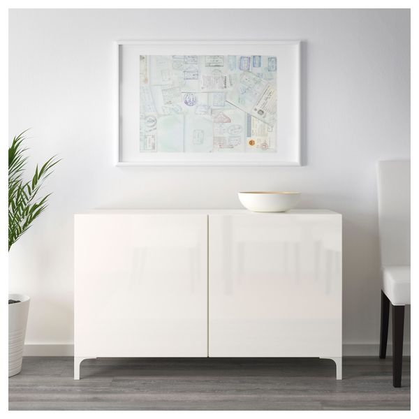 Комбинация для хранения с дверцами БЕСТО, белый, Сельсвикен глянцевый/белый (120x40x74 см) - схема-чертеж с размерами