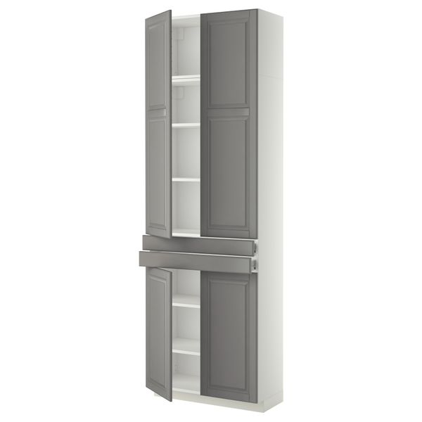 Высокий шкаф + полки, 2 ящика, 4 дверцы МЕТОД / ФОРВАРА, белый, Будбин серый (80x37x240 см) - фото 1
