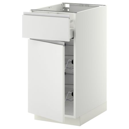 Напольный шкаф с проволочной корзиной, ящиком, дверью МЕТОД / МАКСИМЕРА, белый, Нодста белый