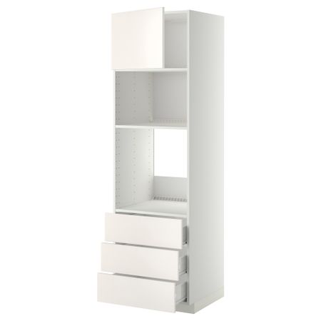 Высокий шкаф для духовки/СВЧ дверца, 3 ящика МЕТОД / ФОРВАРА, белый, Веддинге белый
