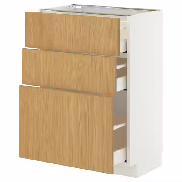 METOD / MAXIMERA Напольный шкаф с 3 ящиками - белый/Sinarp дубовый шпон 60x37 см - фото 1