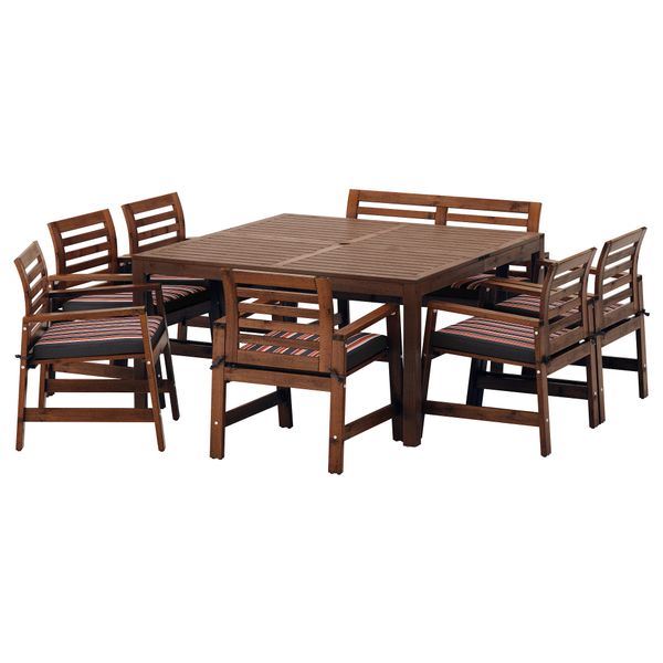 Стол + 6 кресел + скамья для сада ЭПЛАРО, коричневая морилка, Экерон черный - фото 1