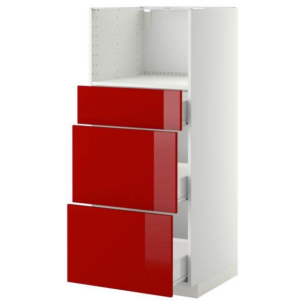 Высокий шкаф для СВЧ с 3 ящиками МЕТОД / ФОРВАРА, белый, Рингульт красный (60x60x140 см) - схема-чертеж с размерами