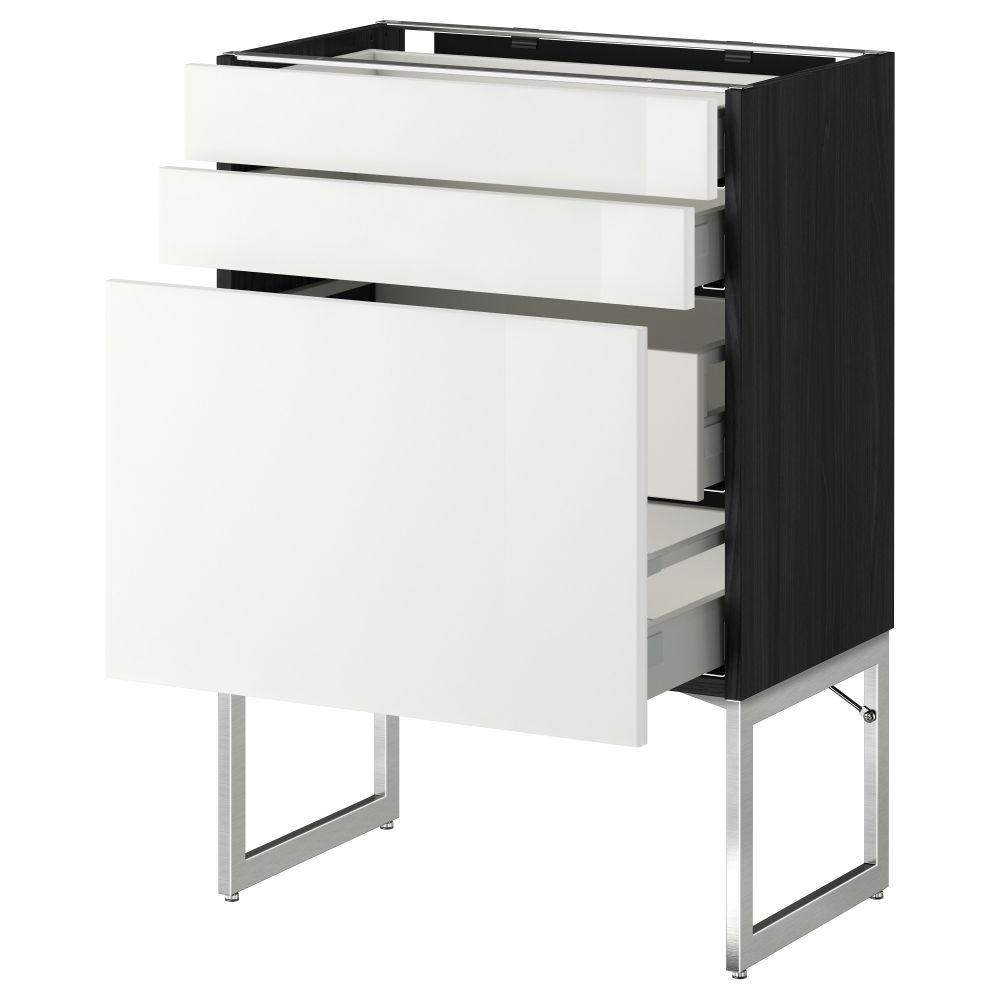 Напольный шкаф 3 фронтальных панели, 2 нижних, 2 средних ящика МЕТОД / МАКСИМЕРА, черный, Рингульт белый - схема-чертеж с размерами