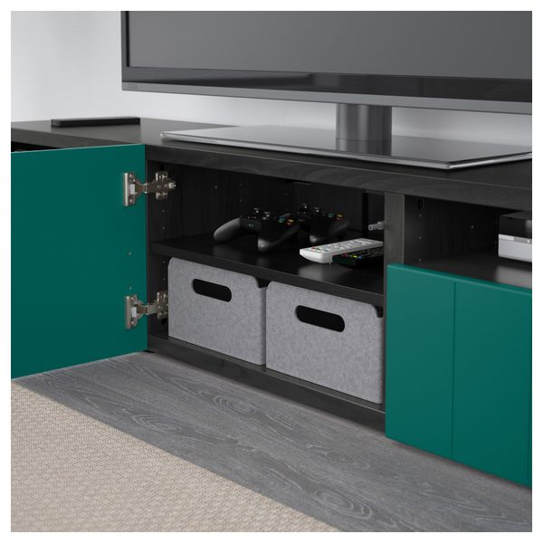 Тумба под ТВ БЕСТО, черно-коричневый, Халлставик сине-зеленый (180x40x38 см) - фото 3