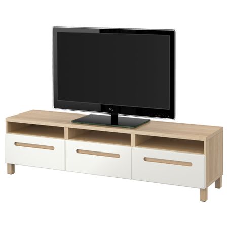 Тумба для ТВ с ящиками БЕСТО, под беленый дуб, Марвикен белый (180x40x48 см)